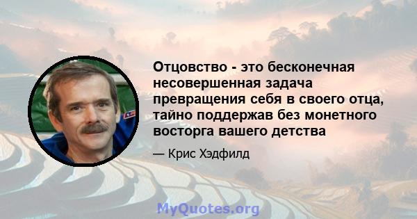 Отцовство - это бесконечная несовершенная задача превращения себя в своего отца, тайно поддержав без монетного восторга вашего детства