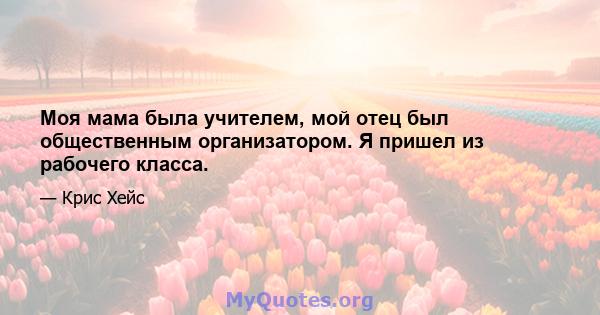 Моя мама была учителем, мой отец был общественным организатором. Я пришел из рабочего класса.