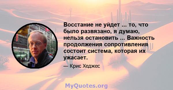 Восстание не уйдет ... то, что было развязано, я думаю, нельзя остановить ... Важность продолжения сопротивления состоит система, которая их ужасает.