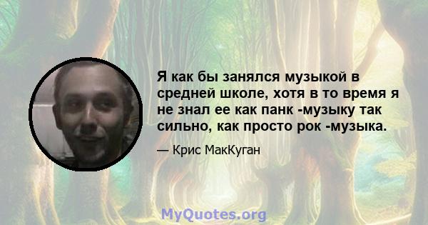 Я как бы занялся музыкой в ​​средней школе, хотя в то время я не знал ее как панк -музыку так сильно, как просто рок -музыка.