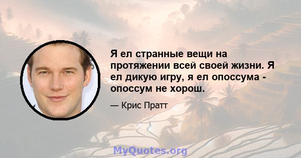 Я ел странные вещи на протяжении всей своей жизни. Я ел дикую игру, я ел опоссума - опоссум не хорош.