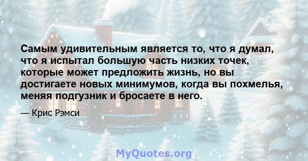 Самым удивительным является то, что я думал, что я испытал большую часть низких точек, которые может предложить жизнь, но вы достигаете новых минимумов, когда вы похмелья, меняя подгузник и бросаете в него.