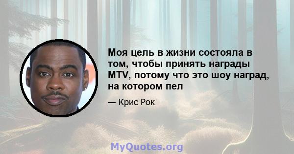 Моя цель в жизни состояла в том, чтобы принять награды MTV, потому что это шоу наград, на котором пел