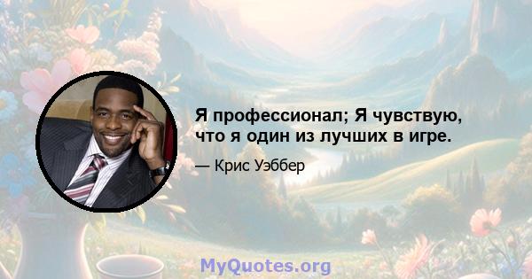 Я профессионал; Я чувствую, что я один из лучших в игре.