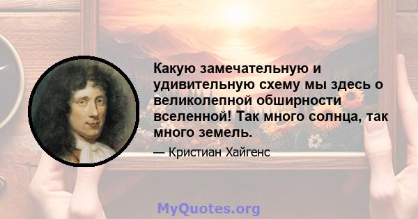 Какую замечательную и удивительную схему мы здесь о великолепной обширности вселенной! Так много солнца, так много земель.