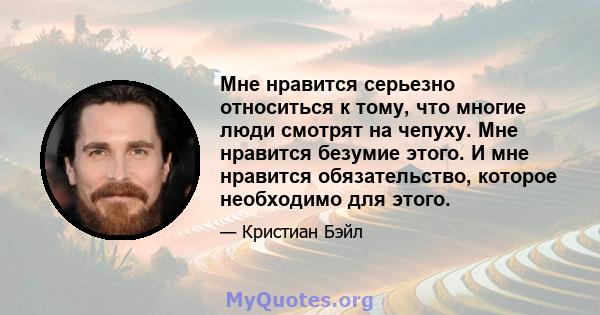 Мне нравится серьезно относиться к тому, что многие люди смотрят на чепуху. Мне нравится безумие этого. И мне нравится обязательство, которое необходимо для этого.