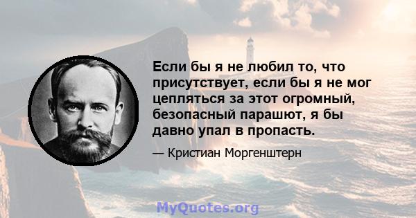 Если бы я не любил то, что присутствует, если бы я не мог цепляться за этот огромный, безопасный парашют, я бы давно упал в пропасть.