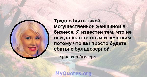 Трудно быть такой могущественной женщиной в бизнесе. Я известен тем, что не всегда был теплым и нечетким, потому что вы просто будете сбиты с бульдозерной.