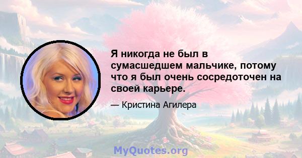 Я никогда не был в сумасшедшем мальчике, потому что я был очень сосредоточен на своей карьере.