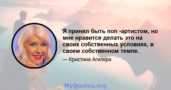 Я принял быть поп -артистом, но мне нравится делать это на своих собственных условиях, в своем собственном темпе.