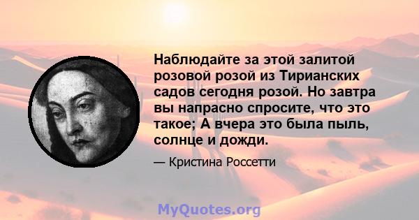 Наблюдайте за этой залитой розовой розой из Тирианских садов сегодня розой. Но завтра вы напрасно спросите, что это такое; А вчера это была пыль, солнце и дожди.