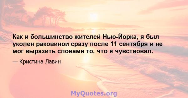 Как и большинство жителей Нью-Йорка, я был уколен раковиной сразу после 11 сентября и не мог выразить словами то, что я чувствовал.