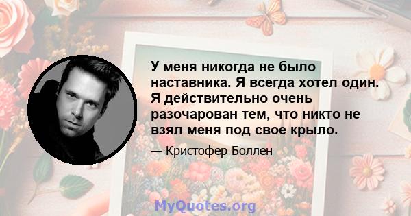 У меня никогда не было наставника. Я всегда хотел один. Я действительно очень разочарован тем, что никто не взял меня под свое крыло.