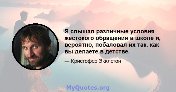 Я слышал различные условия жестокого обращения в школе и, вероятно, побаловал их так, как вы делаете в детстве.