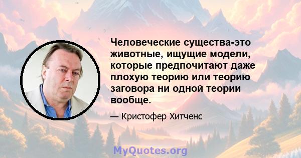 Человеческие существа-это животные, ищущие модели, которые предпочитают даже плохую теорию или теорию заговора ни одной теории вообще.