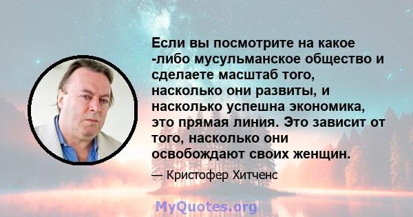 Если вы посмотрите на какое -либо мусульманское общество и сделаете масштаб того, насколько они развиты, и насколько успешна экономика, это прямая линия. Это зависит от того, насколько они освобождают своих женщин.