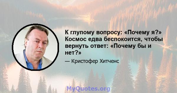 К глупому вопросу: «Почему я?» Космос едва беспокоится, чтобы вернуть ответ: «Почему бы и нет?»