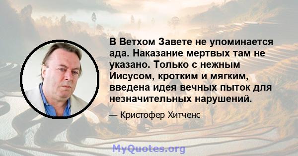 В Ветхом Завете не упоминается ада. Наказание мертвых там не указано. Только с нежным Иисусом, кротким и мягким, введена идея вечных пыток для незначительных нарушений.