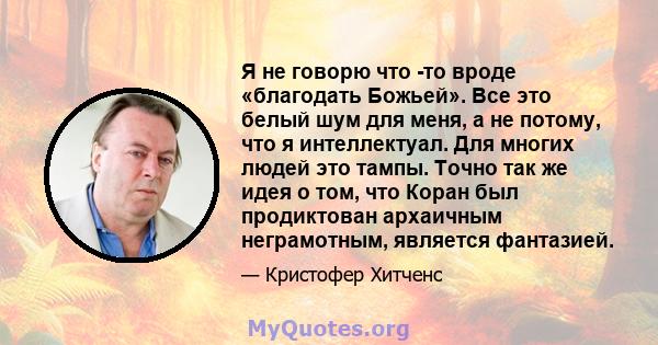 Я не говорю что -то вроде «благодать Божьей». Все это белый шум для меня, а не потому, что я интеллектуал. Для многих людей это тампы. Точно так же идея о том, что Коран был продиктован архаичным неграмотным, является