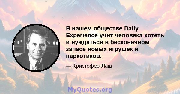 В нашем обществе Daily Experience учит человека хотеть и нуждаться в бесконечном запасе новых игрушек и наркотиков.