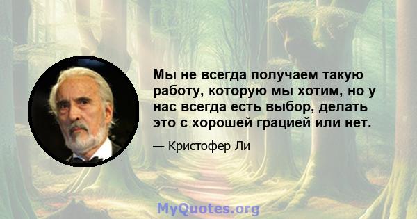 Мы не всегда получаем такую ​​работу, которую мы хотим, но у нас всегда есть выбор, делать это с хорошей грацией или нет.