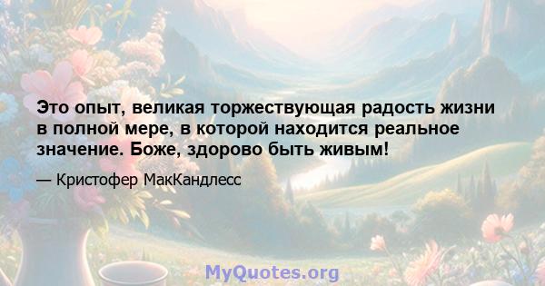 Это опыт, великая торжествующая радость жизни в полной мере, в которой находится реальное значение. Боже, здорово быть живым!