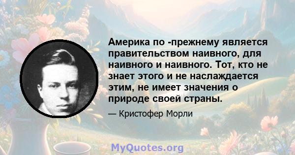 Америка по -прежнему является правительством наивного, для наивного и наивного. Тот, кто не знает этого и не наслаждается этим, не имеет значения о природе своей страны.