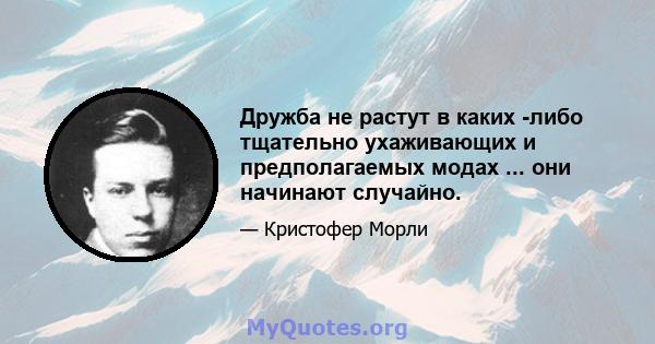 Дружба не растут в каких -либо тщательно ухаживающих и предполагаемых модах ... они начинают случайно.