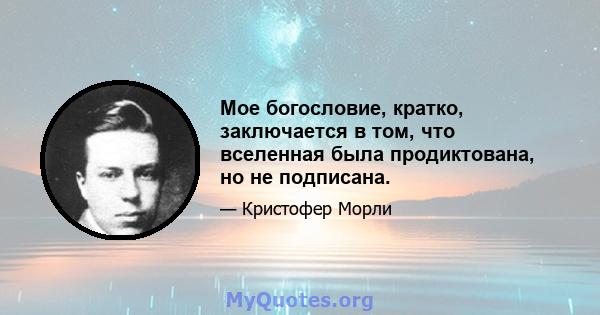 Мое богословие, кратко, заключается в том, что вселенная была продиктована, но не подписана.