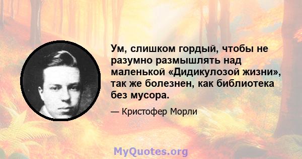 Ум, слишком гордый, чтобы не разумно размышлять над маленькой «Дидикулозой жизни», так же болезнен, как библиотека без мусора.