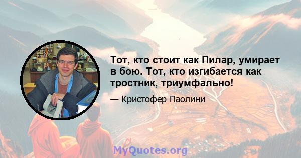 Тот, кто стоит как Пилар, умирает в бою. Тот, кто изгибается как тростник, триумфально!