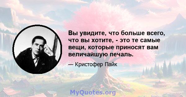 Вы увидите, что больше всего, что вы хотите, - это те самые вещи, которые приносят вам величайшую печаль.