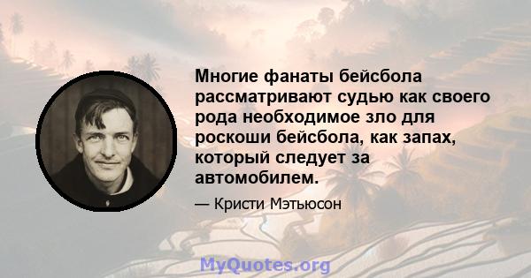 Многие фанаты бейсбола рассматривают судью как своего рода необходимое зло для роскоши бейсбола, как запах, который следует за автомобилем.