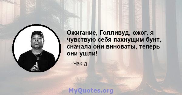 Ожигание, Голливуд, ожог, я чувствую себя пахнущим бунт, сначала они виноваты, теперь они ушли!