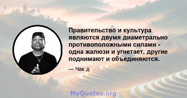 Правительство и культура являются двумя диаметрально противоположными силами - одна жалюзи и угнетает, другие поднимают и объединяются.