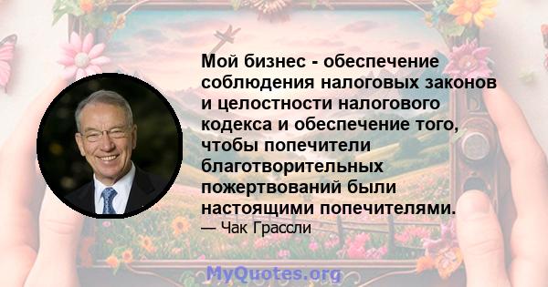 Мой бизнес - обеспечение соблюдения налоговых законов и целостности налогового кодекса и обеспечение того, чтобы попечители благотворительных пожертвований были настоящими попечителями.