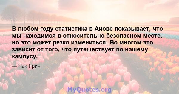 В любом году статистика в Айове показывает, что мы находимся в относительно безопасном месте, но это может резко измениться; Во многом это зависит от того, что путешествует по нашему кампусу.