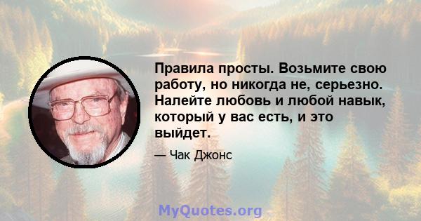 Правила просты. Возьмите свою работу, но никогда не, серьезно. Налейте любовь и любой навык, который у вас есть, и это выйдет.