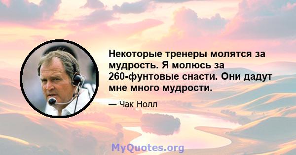 Некоторые тренеры молятся за мудрость. Я молюсь за 260-фунтовые снасти. Они дадут мне много мудрости.