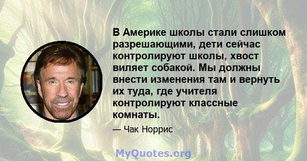 В Америке школы стали слишком разрешающими, дети сейчас контролируют школы, хвост виляет собакой. Мы должны внести изменения там и вернуть их туда, где учителя контролируют классные комнаты.