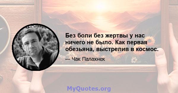 Без боли без жертвы у нас ничего не было. Как первая обезьяна, выстрелив в космос.