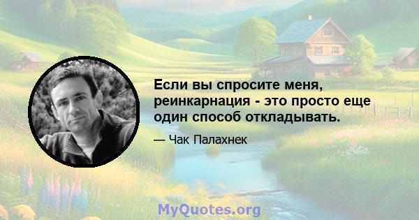 Если вы спросите меня, реинкарнация - это просто еще один способ откладывать.