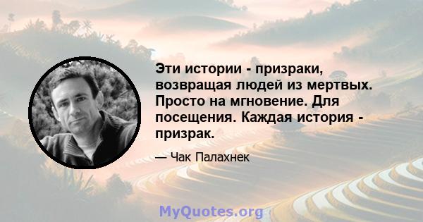 Эти истории - призраки, возвращая людей из мертвых. Просто на мгновение. Для посещения. Каждая история - призрак.