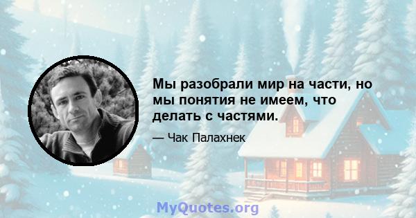 Мы разобрали мир на части, но мы понятия не имеем, что делать с частями.