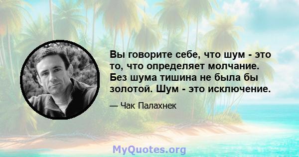 Вы говорите себе, что шум - это то, что определяет молчание. Без шума тишина не была бы золотой. Шум - это исключение.