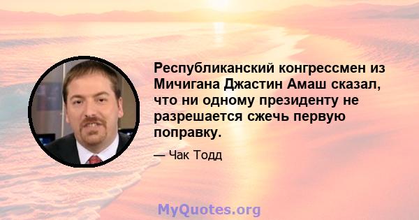 Республиканский конгрессмен из Мичигана Джастин Амаш сказал, что ни одному президенту не разрешается сжечь первую поправку.