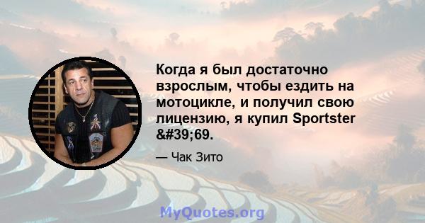 Когда я был достаточно взрослым, чтобы ездить на мотоцикле, и получил свою лицензию, я купил Sportster '69.