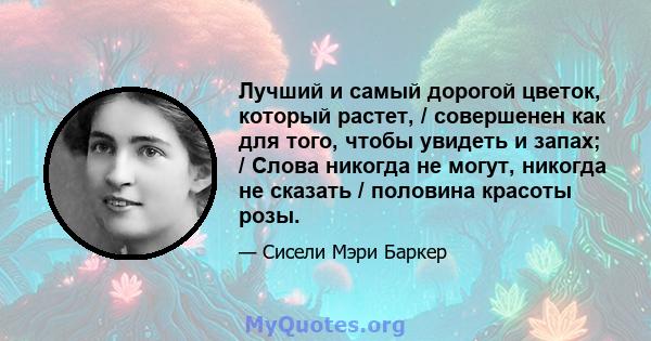 Лучший и самый дорогой цветок, который растет, / совершенен как для того, чтобы увидеть и запах; / Слова никогда не могут, никогда не сказать / половина красоты розы.