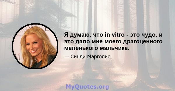 Я думаю, что in vitro - это чудо, и это дало мне моего драгоценного маленького мальчика.