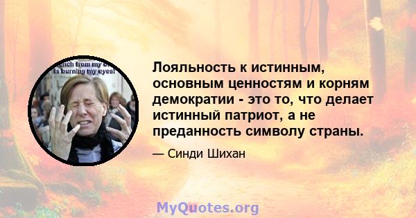 Лояльность к истинным, основным ценностям и корням демократии - это то, что делает истинный патриот, а не преданность символу страны.